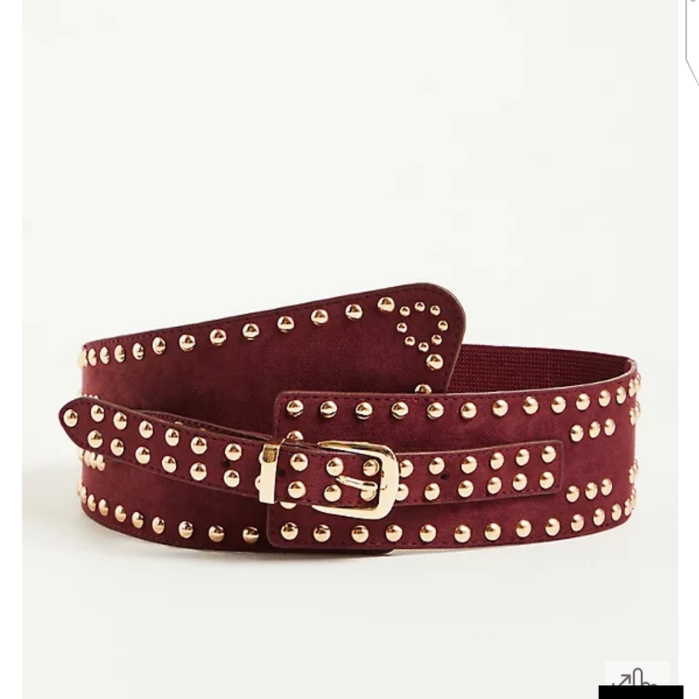 🆕WINE FAUX SUEDE STUDDED STRETCH WAIST BELT WITH BUCKLE